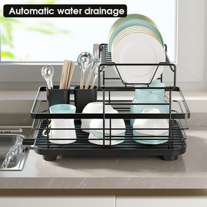 <span class=keywords><strong>Support</strong></span> à vaisselle en fil d'acier extensible à deux niveaux Accessoire pour évier de cuisine pour le dîner Batterie de cuisine et assiette Séchage du bol Matériau métallique - Product Image 2