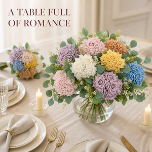 Nuovo Stile Bouquet <span class=keywords><strong>di</strong></span> Rose Artificiali a 7 Teste Annodate a Mano con Bordi Ondulati, <span class=keywords><strong>Fiori</strong></span> Artificiali Intrecciati per Decorazioni Matrimoni e Hotel, Vendita all'Ingrosso - Product Image 6