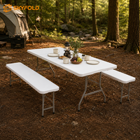 Ensemble table et banc pliables robustes en PEHD, gain de place, facile à nettoyer, pour jardin et cour arrière
