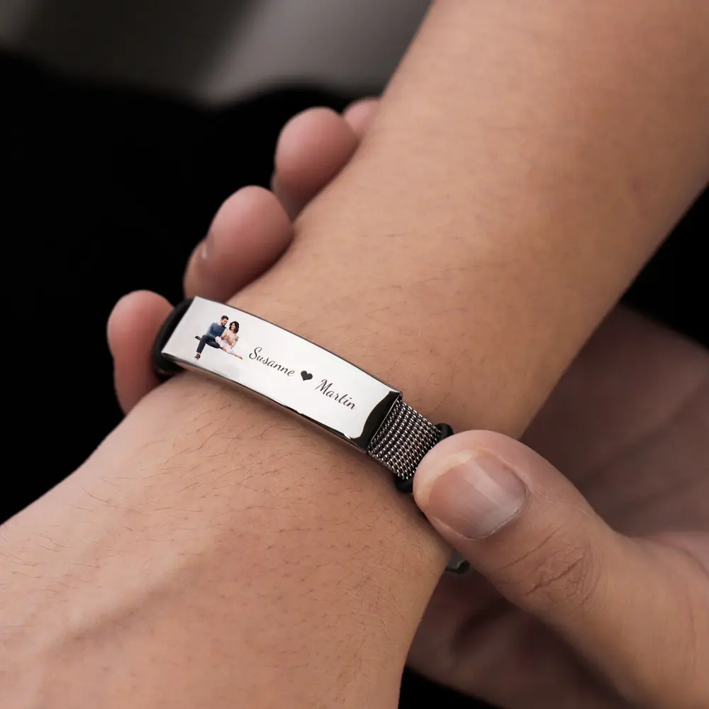 Individueller Farbdruck Foto-Armband Valentinstagsgeschenk Edelstahl-Armband einzigartiger Netzband-Armband Geschenke für Damen