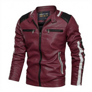 BS International Unisex <b>Racer</b> <b>Jacket</b> Genuine Sheep Calf Leather Canvas Winter Windproof Waterproof Multi-Color Front Mandarin - Product Image 1