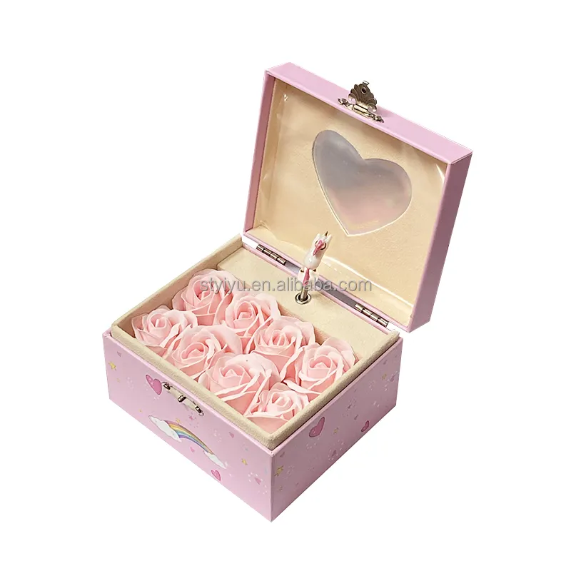 Unicorn Paper Music Box With Lock Ballerina Jewelry Musical Box Kid Toys Jewelry Hand Crank Pink Musical Box