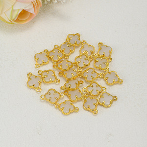 Alloy Gold Plated Imitation Jade Four Leaf <b>Clover</b> Pendant For <b>Bracelet</b> Making Jewelry Findings Mixed Shapes Color 1 Color 2 - Product Image 3