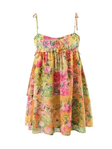 Arc froncé soutien-gorge <span class=keywords><strong>Corset</strong></span> Style fleur imprimé Spaghetti sangle Mini Robe femmes dos nu patineur laç<span class=keywords><strong>age</strong></span> fronde Robe vacances - Product Image 6