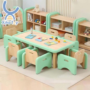 Meubles <span class=keywords><strong>en</strong></span> bois massif rembourrés Montessori pour la maternelle, table et chaises adaptées aux bébés pour les garderies, salles de classe et crèches - Product Image 1
