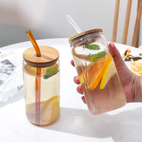 Verres à bière de 12 oz 16 oz avec couvercles en bambou gobelet en verre rond tasse en verre transparent avec paille en verre