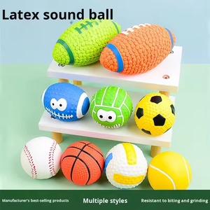 Pelota de juguete para perros con sonido, de látex, felpa, alta elasticidad, rellena de algodón, flotante, con forma de fútbol americano, rugby, voleibol, para masticar y lanzar, para todas las estaciones - Product Image 3