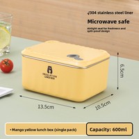 Bol à nouilles instantanées rectangulaire en acier inoxydable 304, grande capacité, compatible micro-ondes, anti-fuite, qualité alimentaire, boîte à lunch portable pour
