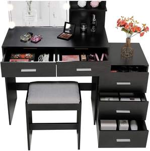 Coiffeuse en noyer noir avec miroir éclairé, panneau fin, miroir blanc, coiffeuse moderne - Product Image 5