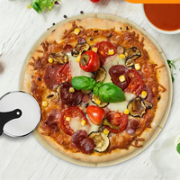 Papan Sajian Pizza Bambu (12,6 Inci) dengan Pemotong untuk Pertemuan Keluarga dan Teman