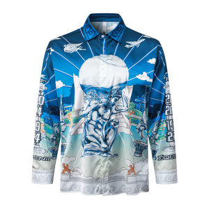 Camicia da Uomo Personalizzata di Lusso <span class=keywords><strong>in</strong></span> Seta di Alta Qualità con Stampa Casa Blanca a Maniche Lunghe e Colletto Button-Down - Product Image 2
