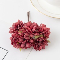 KEWEI 1888 Sutra Berkualitas Tinggi 3 Tangkai Bunga Hydrangea Palsu Batang Panjang Buket Kecil Dekorasi Visual Rumah