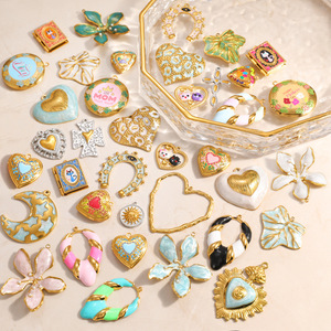 อุปกรณ์ตกแต่งเครื่องประดับสแตนเลส รูปทรงผสมผสาน ดีไซน์ดอกไม้และใบไม้เคลือบสี สำหรับทำสร้อยคอ ชิ้นส่วน DIY ขนาด 33 มม. - Product Image 1