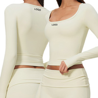 FCX9599-2 Haut de sport pour femme à col rond, manches longues, taille haute élastique, amincissant, pour Pilates, fitness et yoga