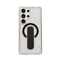 Étui de téléphone magnétique transparent rigide avec porte-cartes, béquille et protection antichoc pour S26 Ultra S25 S24 Ultra S26 Plus