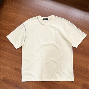 Camisetas Casuales de Diseño con Bordado de Punto Suelto, Camisetas Unisex de Algodón Grueso Vintage, Camisetas para Hombre, Fabricante Personalizado - Product Image 4