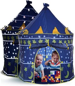 Casita de Juegos Plegable Portátil para Interiores y Exteriores, con Diseño de <span class=keywords><strong>Castillo</strong></span> de Estrellas y Luna Azul, para el Juego Imaginativo de los Niños - Product Image 1