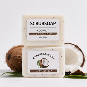 Barra de jabón exfoliante de aceite de coco orgánico al por mayor, exfoliante vegano, blanqueamiento hecho a mano Natural para cara y cuerpo - Product Image 5