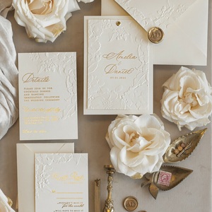 Tarjeta de Invitación de Boda de Lujo en Color Blanco Crema con Relieve y Lámina Dorada, Impresión Personalizada de Alta Gama, Invitación de Matrimonio - Product Image 2