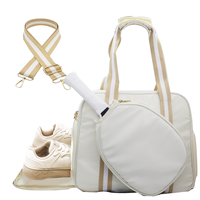 Sac de sport portable beige grande capacité pour le tennis et le pickleball, idéal pour raquettes, sac fourre-tout bandoulière personnalisé