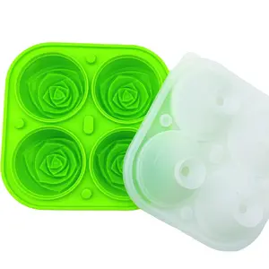 无BPA大型4.5cm冰块托盘3D玫瑰形硅胶冰球模具，带内置在漏斗中
