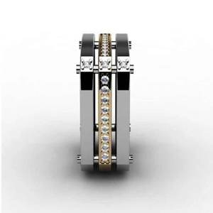 Anello da Uomo Stile Punk Hip Hop, Bicolore con Accenti Scintillanti, Gioiello Regolabile in Lega, Design Creativo e Distintivo - Product Image 3