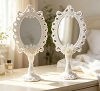 Miroir de maquillage portable sur pied, sculpté à la main, style Art Déco européen vintage, motif rose, 6 mm, pour mariage, Pâques, ou comme miroir de princesse