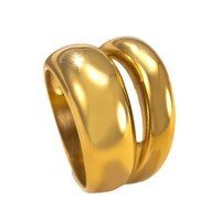 Meilleure vente Simple lisse Double couche pressée à l'huile grosse bague Vintage plaqué or étanche creuse en acier inoxydable bague pour femmes