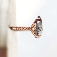 Bague en argent sterling 925 avec diamant sel et poivre coupe poire