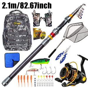 Combo de Caña de Pescar Telescópica de Fibra de Carbono <span class=keywords><strong>NARON</strong></span> con Carrete Giratorio, Kit de Accesorios, Mochila, Red de Pesca y Guantes para Pesca al Aire Libre - Product Image 6