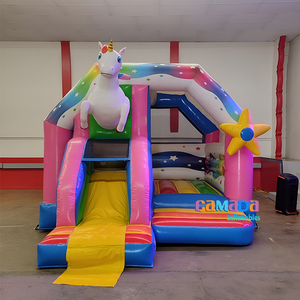 Rainbow Unicorn 0,55mm Comercial PVC Jumping Castle Bouncer y tobogán inflable con soplador de aire - Product Image 4