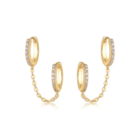 Boucles d'oreilles créoles en argent sterling 925 à double perçage avec moissanite pour femme, chaîne connectrice, moissanite couleur D VVS1, boucles d'oreilles diamant