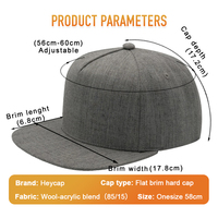 Gorra de Béisbol Heycap al por Mayor, con Forro Transpirable, Personalizable, para Fiestas al Aire Libre, de 5 Paneles, de Lana, con Logotipo Bordado en 3D, Visera Plana, Parte Superior Rígida, a la Moda