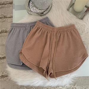 Shorts de Cintura Alta con Tejido Waffle de Spandex para Mujer, Talla Grande, Estilo Veraniego, Minimalista, Deportivo, Holgado e Informal - Product Image 6