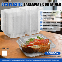 Boîtes alimentaires carrées jetables en plastique transparent, écologiques, en matériau OPS, pour sandwichs et repas froids à emporter
