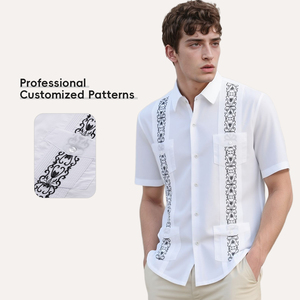 Camisa Hawaiana de manga corta para hombre Bomery, guayabera de corte regular bordada con botones a presión, diseño de cuatro bolsillos para verano - Product Image 2