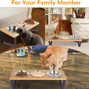 Bols surélevés pour chats avec 3 bols en acier inoxydable pour petits chats et chiots 15 °   <span class=keywords><strong>Bol</strong></span> surélevé en bois pour <span class=keywords><strong>chat</strong></span>, <span class=keywords><strong>anti</strong></span>-régurgitation et incliné - Product Image 6