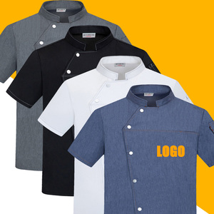Logotipo personalizado <span class=keywords><strong>de</strong></span> alta calidad <span class=keywords><strong>Jefe</strong></span> <span class=keywords><strong>de</strong></span> cocina Chef Uniformes Catering Manga corta Restaurante Cocina Café Chef Chaqueta Cocinero Uniforme <span class=keywords><strong>de</strong></span> cocinero - Product Image 1