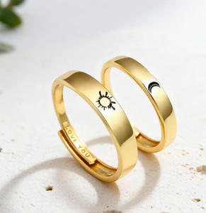 Anillos de Pareja a Juego Luna y Sol, de Latón Chapado en Oro, Ajustables, para Él y para Ella, Anillos de Aniversario, Regalo para Enamorados - Product Image 3