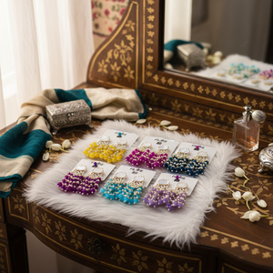 Pendientes Colgantes con Piedras Kundan y Cuentas Azul Cielo de Jewelemarket, Accesorio de Moda - Product Image 3