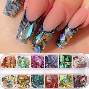 12 grilles de paillettes pour nail art, effet coquille <span class=keywords><strong>d</strong></span>'ormeau Aurora, tranches de coquillages marins irrégulières 3D, breloques pour ongles, 1 pièce, paillettes holographiques, accessoires pour ongles - Product Image 3