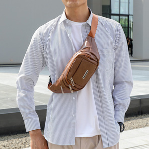 Huang Lei Men's PU Leather Waist Bag Multi Functional Waterproof Crossbody Chest Bag With Belt Shoulder Strap Solid Color - Product Image 4