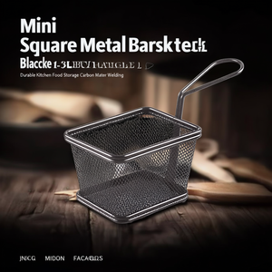 Mini Cestino Quadrato in Metallo Nero con Manico a Rete 1-3L, Contenitore Durevole per Alimenti in Acciaio al Carbonio Saldato - Product Image 3