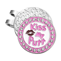 Marqueur de balle de golf en émail souple de forme personnalisée, fabriqué sur mesure par une usine OEM, avec clip pour chapeau, design rempli de couleur rose, pour femmes et jeunes filles golfeuses, idéal comme cadeau.