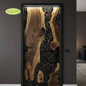 Porte en bois à bord vif avec époxy noir et or scintillant - Porte en dalle artisanale rustique moderne - Product Image 1