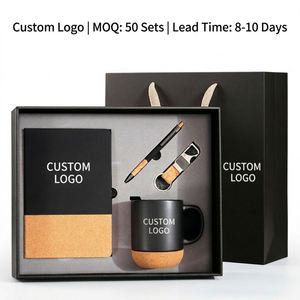 Custom Logo Corporate <b>Gift</b> <b>Set</b> Cork Base Ceramic Mug Notebook Pen Keychain <b>Gift</b> <b>Set</b> Factory Price for Promotion & Client <b>Gifts</b> - Product Image 1