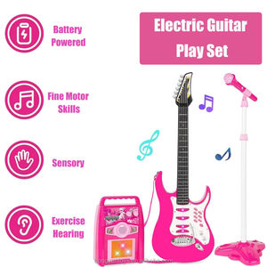 <span class=keywords><strong>Guitare</strong></span> électrique musicale en plastique pour enfants, ensemble de jeu <span class=keywords><strong>à</strong></span> six cordes, microphone, AUX, karaoké, instrument musical éducatif - Product Image 3