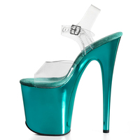 Chaussures de danse à bride cheville en PVC pour femme, talon fin électroplaqué de 20 cm, bout ouvert, couvercle transparent, semelle rehaussée, sexy et tendance