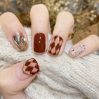 Uñas postizas reutilizables con diseño de flores en relieve 3D y estampado de leopardo en blanco perla brillante para niñas