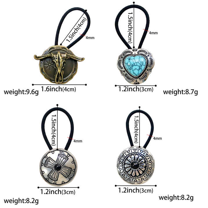 Western Hair Accessories for Women Turquoise Squash Blossom Hairband Tie Ponytail Holder Western Concho Pony Tail Hair Tie